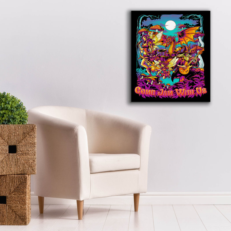 «Wizard, Fairy, and Dragon Band In The Woods» par FlyLand Designs, art mural sur toile, 26 po x 30 po, 26"x30"