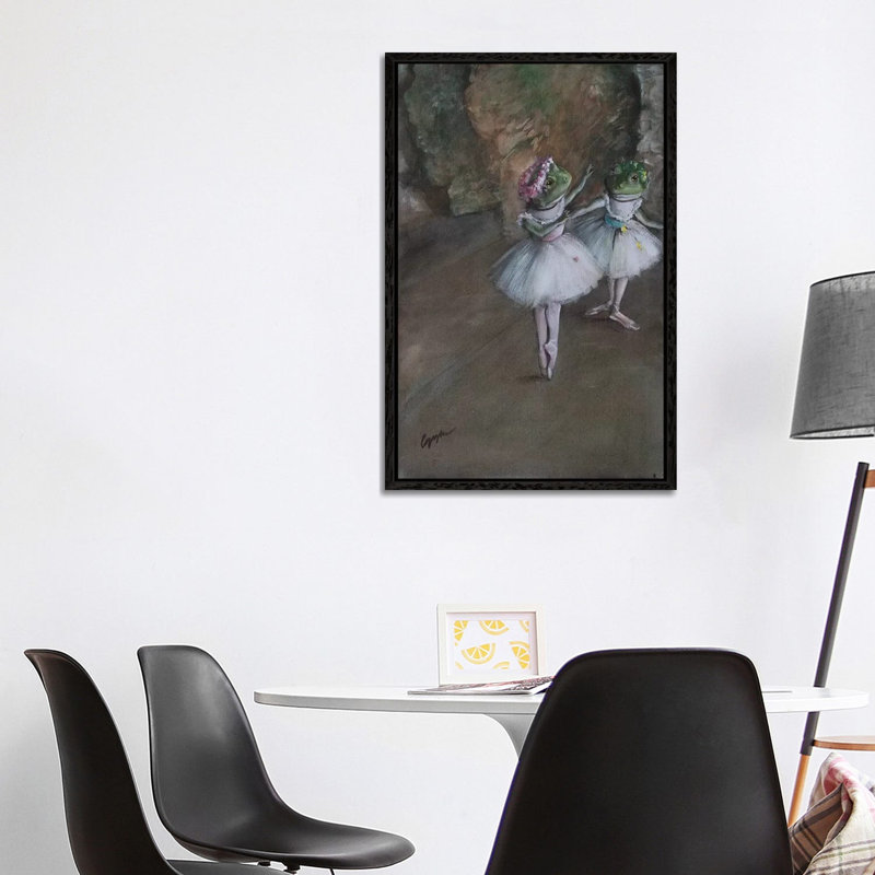 Two Frog Dancers by Melinda Copper - Painting on Canvas, 101.6cm H x 66.04cm W x 3.81cm D, Black Framed