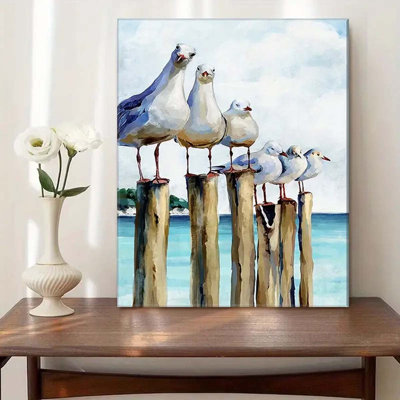40*30,Canvas Art With Frame - Blue & White Beach Theme, Modern & Art Deco Style, Ready To Hang Wall Decor For Living Room, Bedroom, Office - Coastal Home Accent, Seaside Home Decor