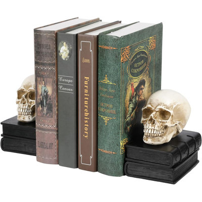 Serre-livres rétro, serre-livres décoratif, convient aux livres épais, décoration d'Halloween crâne, serre-livres gothique, statue de tête de crâne en résine originale, support de livre, 1 paire