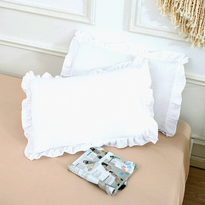 RuffleEdge Pillow Shams - 2 Pack Brushed Microfiber Cases for Bedding. Envelope Closure, 20x26 inches, White.