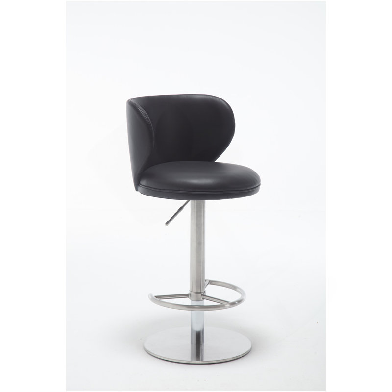 Tabourets de bar en acier inoxydable titane, chaise de bar en cuir de qualité moderne avec dossier, hauteur réglable pivotante pour le comptoir de la cuisine et la salle à manger (1 pièce noire)