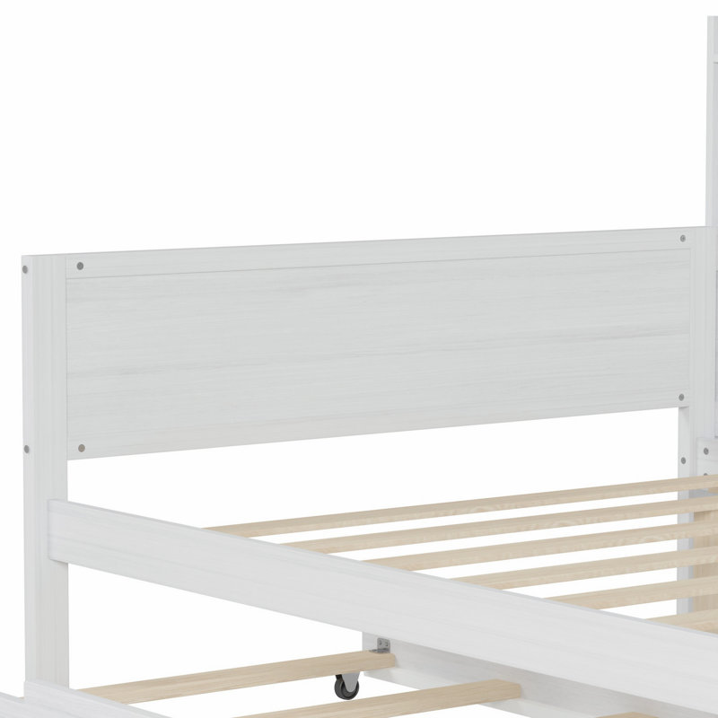 Structure de lit de jour en bois avec tablettes de rangement, lit gigogne et bureau d'étude, Lit simple, Blanc antique