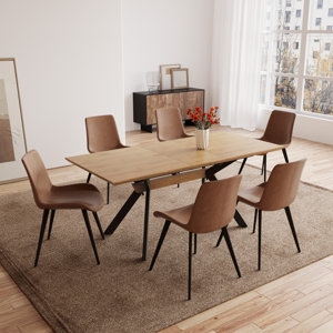 (Incomplete)7-Piece Oak Rectangular Extendable Dining Table Set, Wooden Table with 6 Modern Chairs