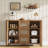 Rattan Buffet Sideboard Cabinet, Coffee Bar Cabinet with 3 Drawers, Boho Kitchen Accent Storage Cabinet  for Dining Room, Living Room, Entryway, Light / Dark Oak-1065388077