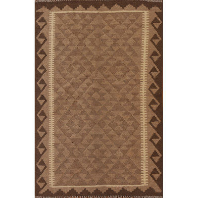 Reversible Kilim Brown Wool Area Rug 3x5