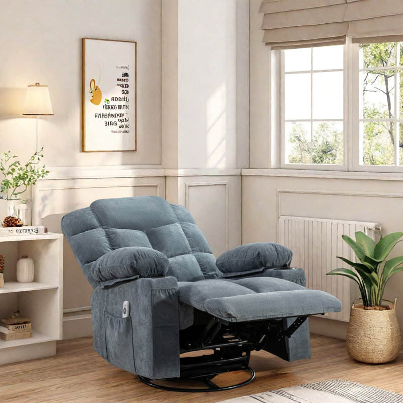 Massage Recliner Chair With Heat & Vibration Rocking Recliner With Usb Port, 8-Point Massage, Adjustable Intensity, Padded Lounge Chair With Storage Pockets, Fabric Manual Recline