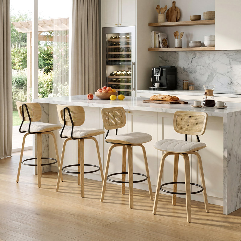 26" Upholstered Counter Height Swivel Bar Stools, Beige