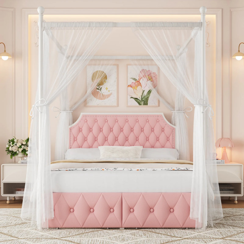 Lit rembourré en métal Artequent, Double, Rose