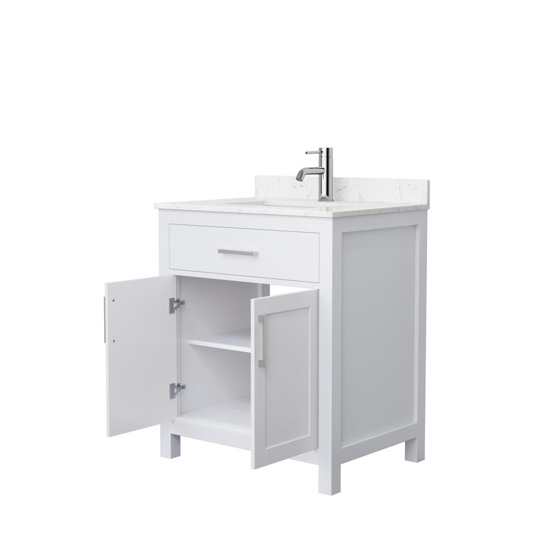 White Freestanding Single Bathroom Vanity with Marble Top