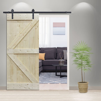 Porte de grange en bois lambrissé avec trousse de quincaillerie d'installation
