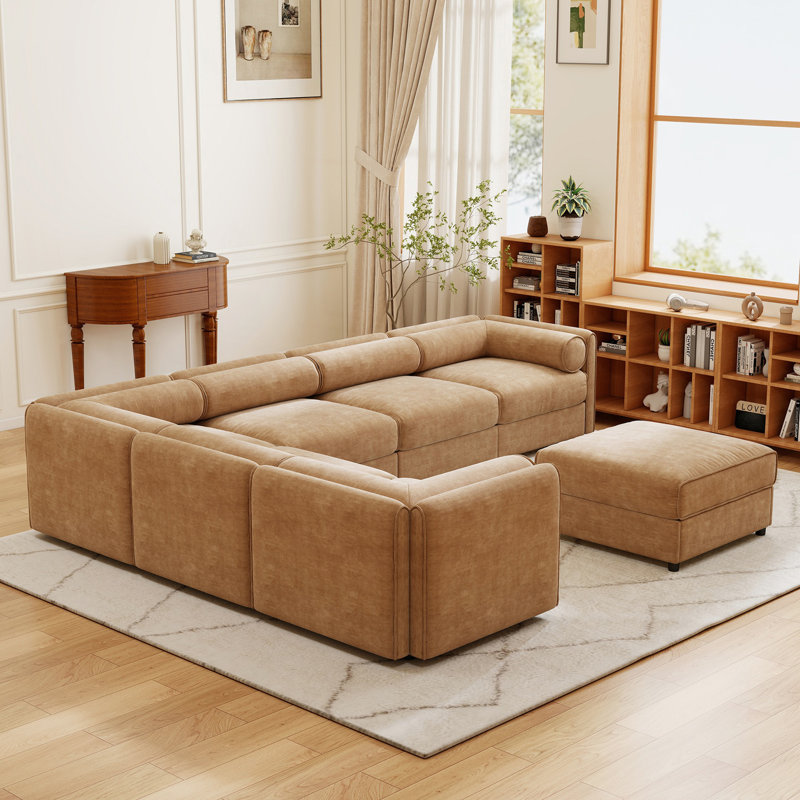 Canapé modulaire 6 pièces avec rangement moderne et confortable