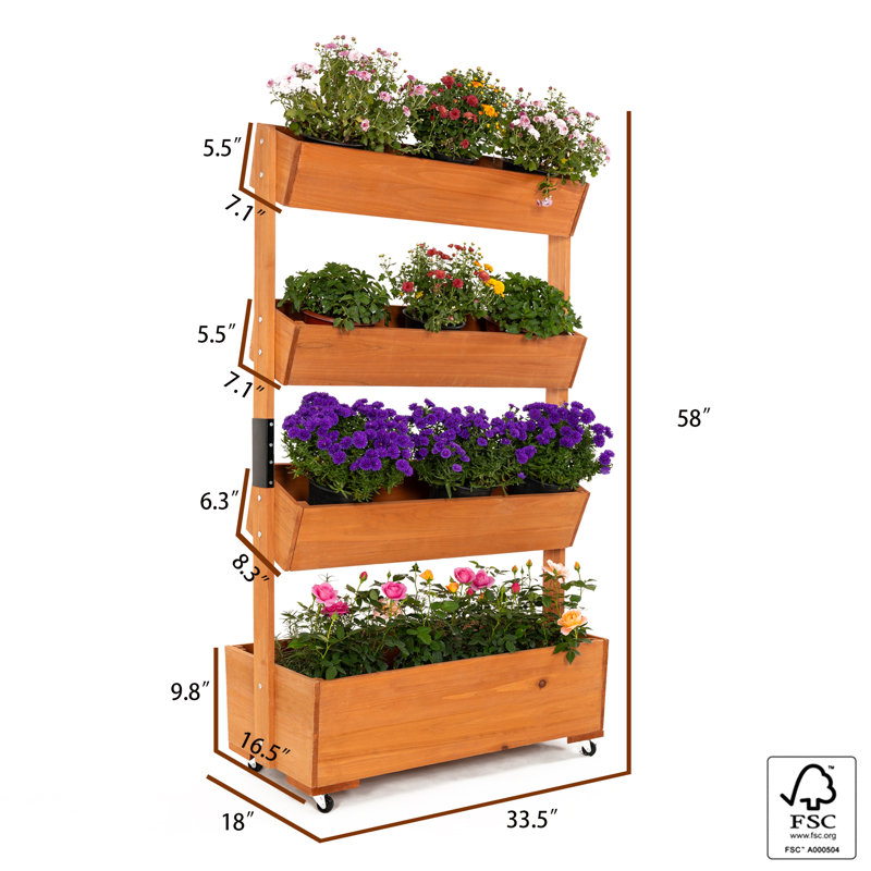Lit de jardin mobile en bois massif à 4 niveaux de 33,5 po Debruyne