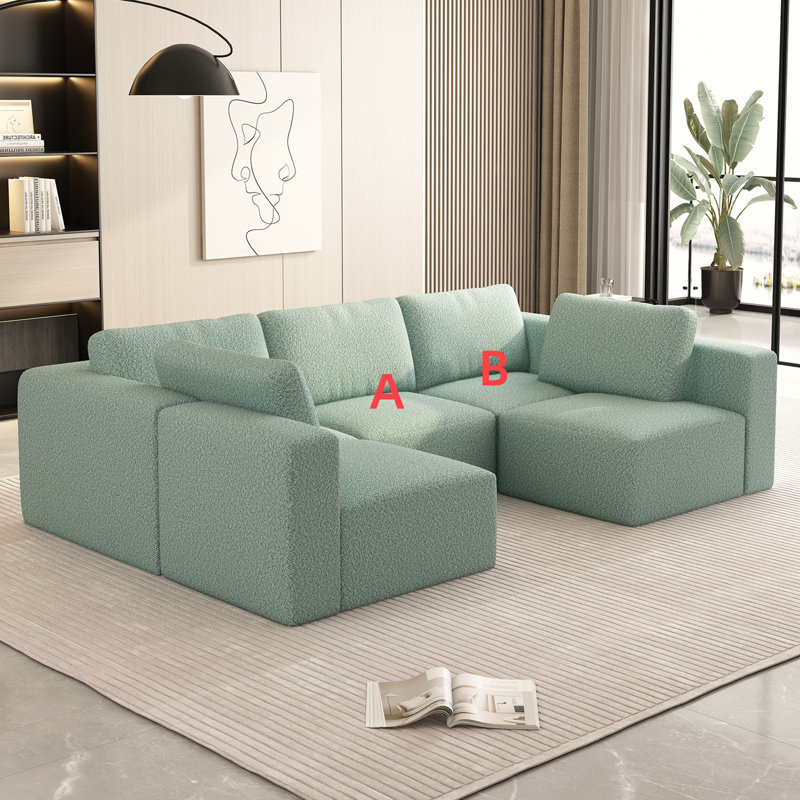 Light Green Fabric Modular Sectional Sofa with Ottoman