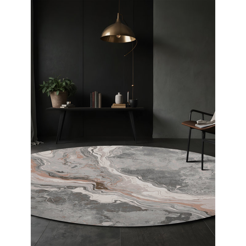 Tapis gris lavable à la machine, Rond 3 pi