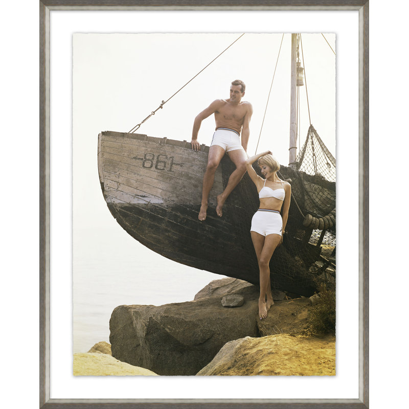 Man Sitting Boat, Woman Standing Beside Giclee Print by Getty Images, Brown, 37" H x 25" W x 2.375" D