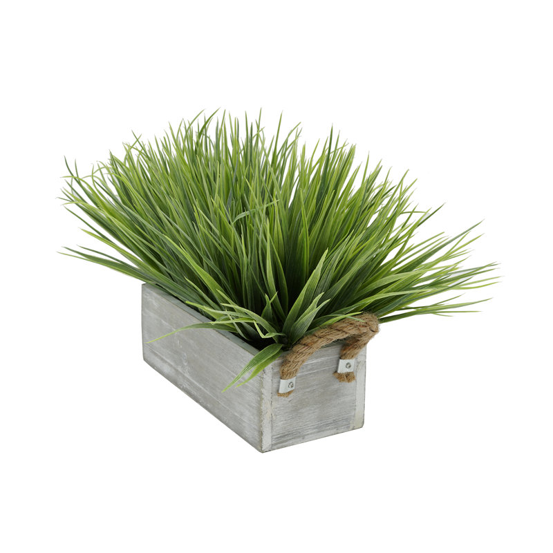 Herbe d'oignon artificielle en pot, Gris, H 9 po x L 15 po x P 10 po, Vert pâle