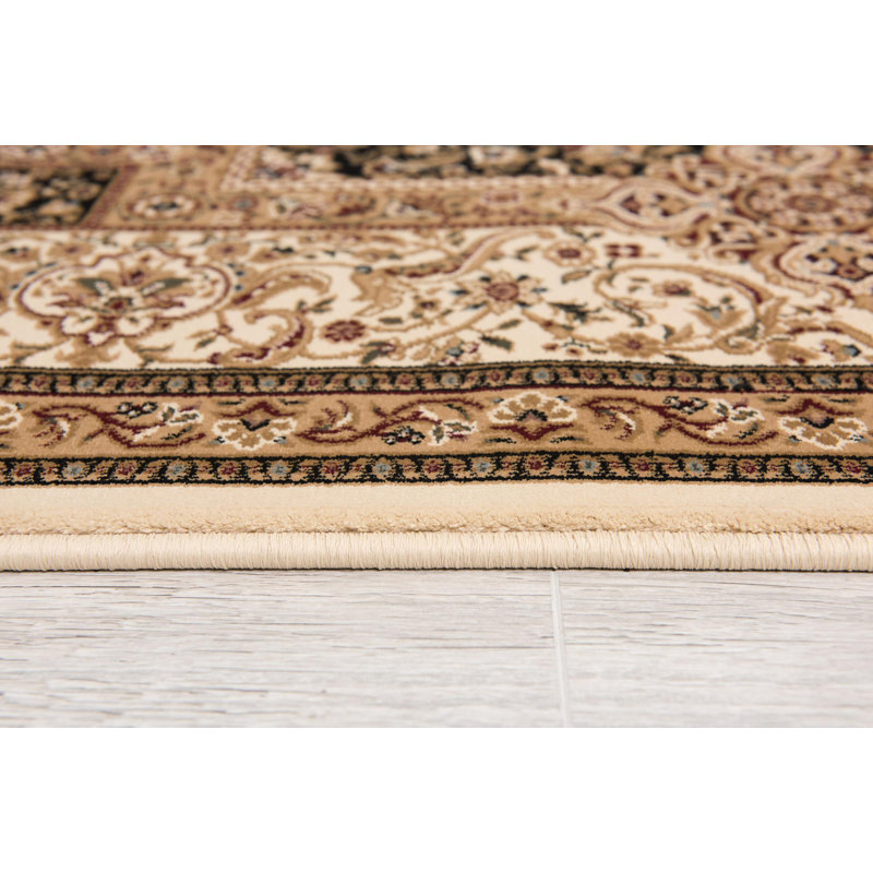 Tapis d'intérieur / médaillon perse crème / noir Hadi, Rectangle 5 pi x 8 pi