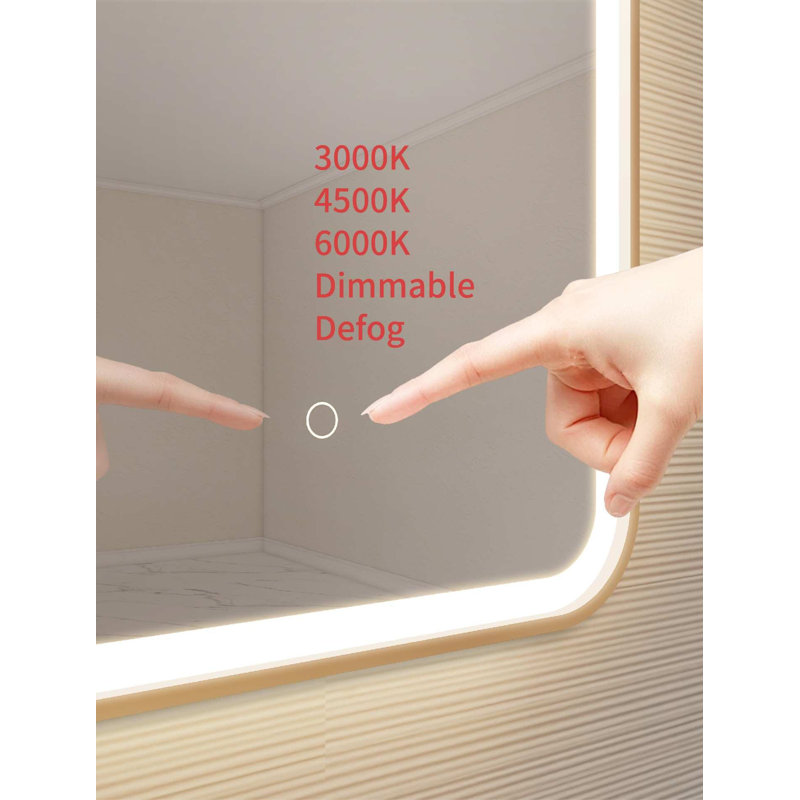 36 Inch Arch LED Front and Backlit Wall Mirror in Satin Gold, Satin Gold, 36" x 27"