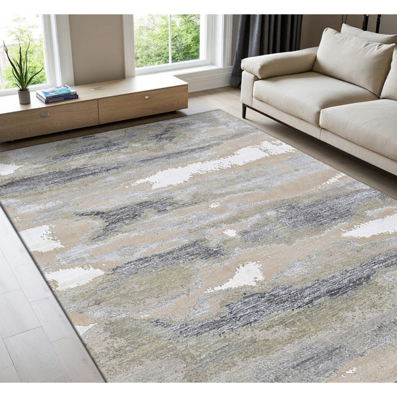 Tapis gris et argent noué à la main de haute qualité, Rectangulaire 8 pi x 10 pi