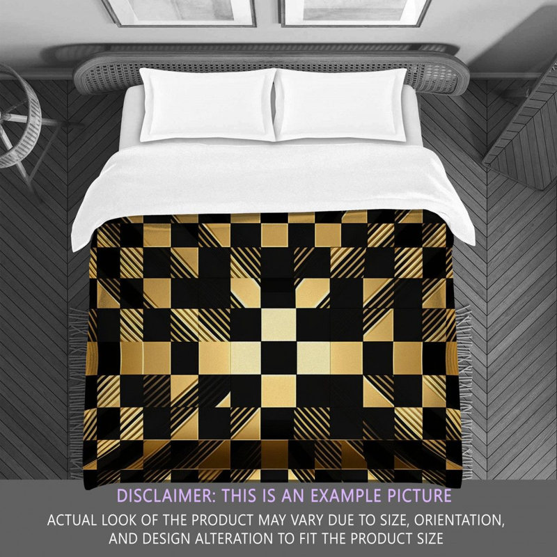 Polyester Comforter, Twin Comforter, Black/Gold Checkered