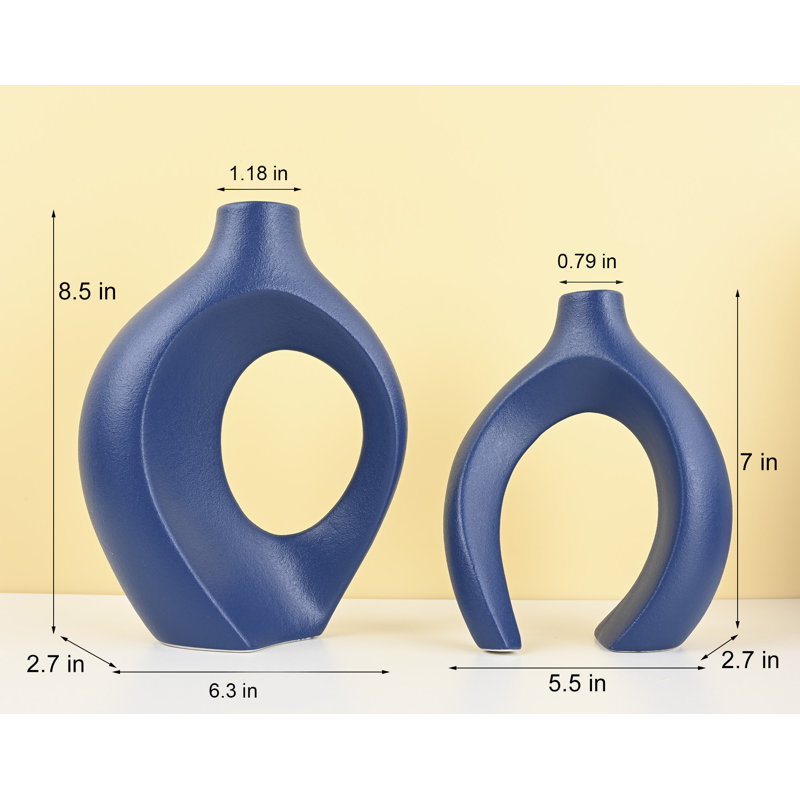 Christiam 2 Piece Handmade Ceramic Table Vase, Blue