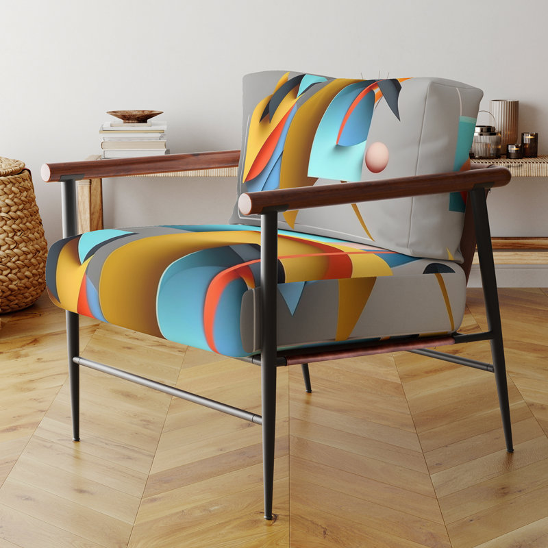Daryanani - Fauteuil d'appoint géométrique abstrait en velours, Doré