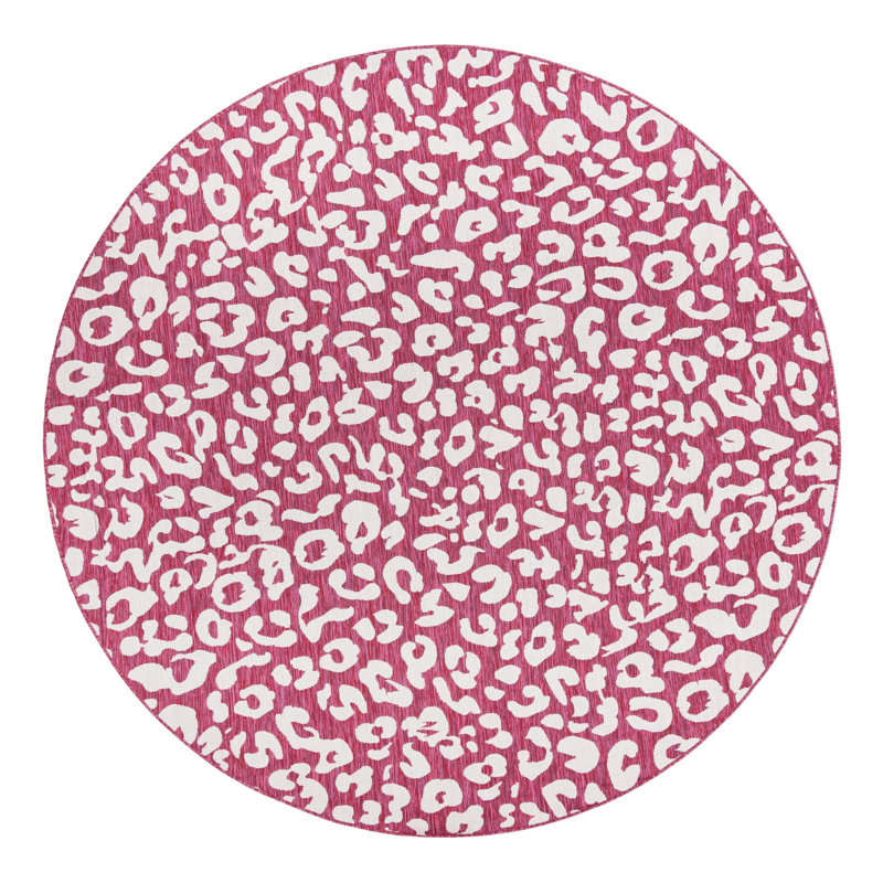 Magenta/Ivory Indoor/Outdoor Rug, Round 10'