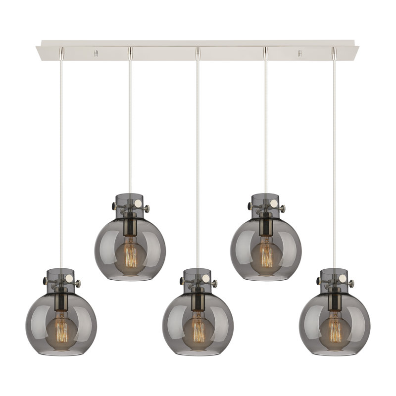 Luminaire suspendu sphère 5 lumières Amrith, Gris fumée clair, Nickel poli