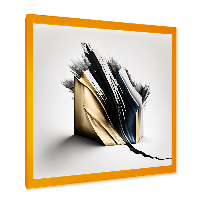 Black And Gold Cubic Expression VI - Modern Canvas Wall Art, Gold Picture Framed Canvas, 30" H x 30" W x 1" D