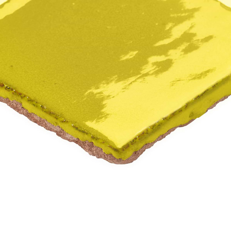 Emery 4x4 Square Handmade Crackled Glossy Terracotta Tile, Yellow
