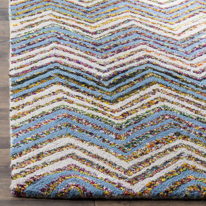 Tapis beige / bleu en laine / coton touffeté à la main Airion, Rectangle 2 pi x 3 pi