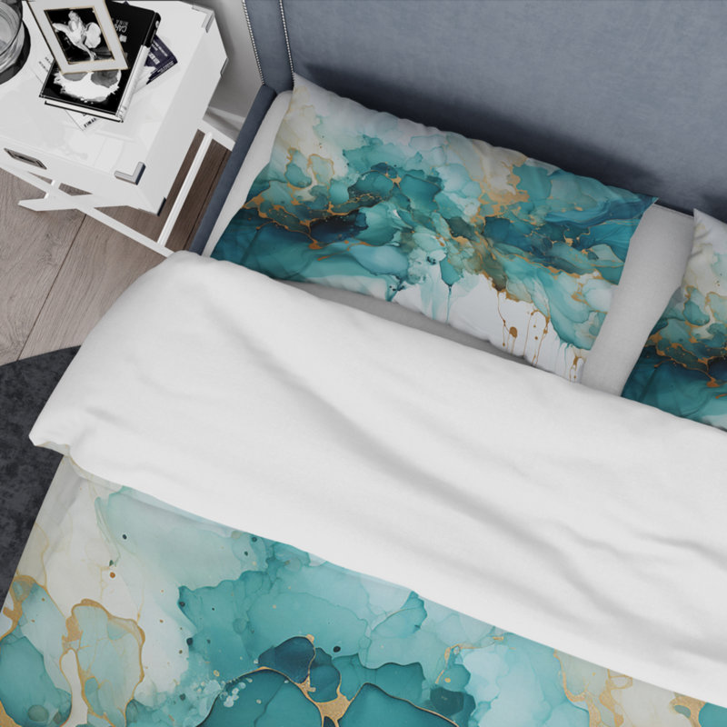 Ensemble de housse de couette en microfibre / polyester abstrait bleu sarcelle Mystic Mirage III
