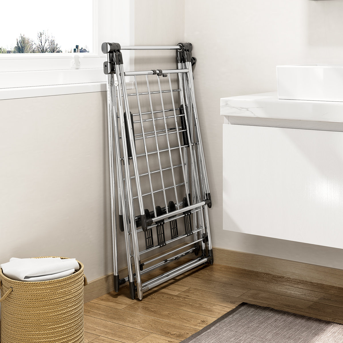 Rebrilliant Clothes Drying Rack with High Hanger, Foldable 3-Level ...