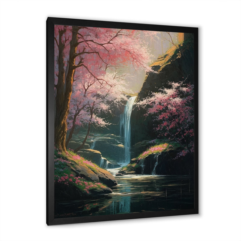 Placerville Cherry Blossom Stream III sur toile, Cadre photo noir, H 32 po x l 16 po x P 1 po