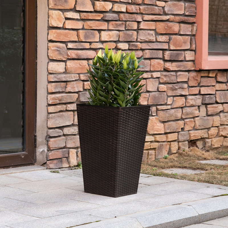 Set Of 3 Tall Planters With Drainage Hole, Outdoor Flower Pots, Indoor Planters, Brown