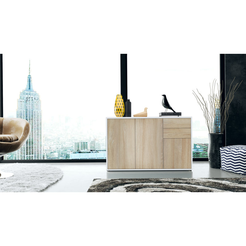 Mcdevitt 117cm Sideboard, White (Matt)/Rough-cut Oak