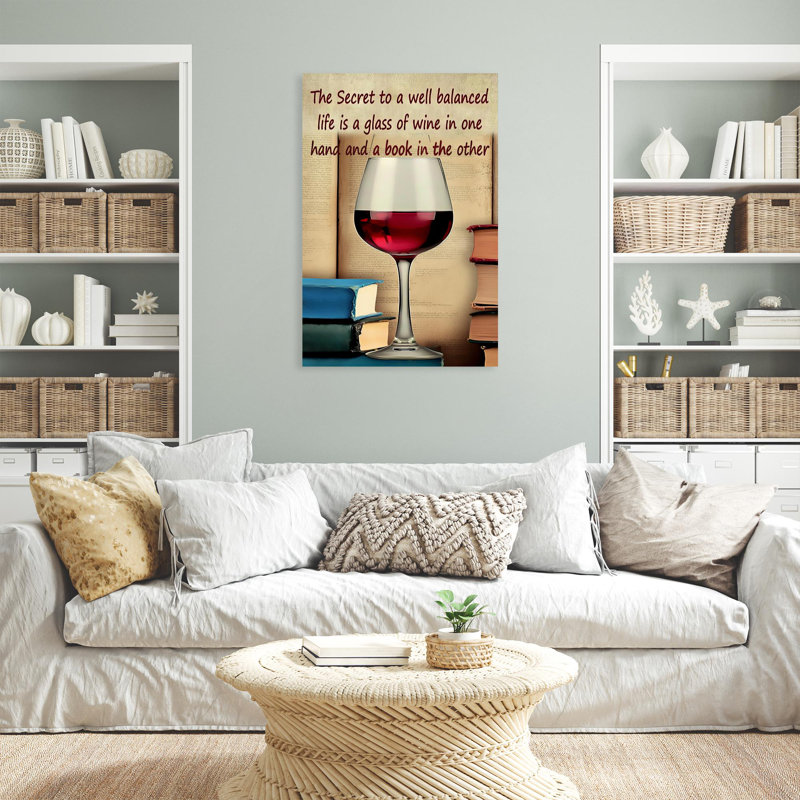 Vin dans une main et livre dans l'autre, H 20 po x l 16 po x P 1,25 po