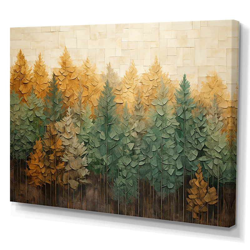 «Green Beige Wild Forest Essence II - Tachisme», art mural, Toile tendue, H 30 po x l 40 po x P 1,5 po