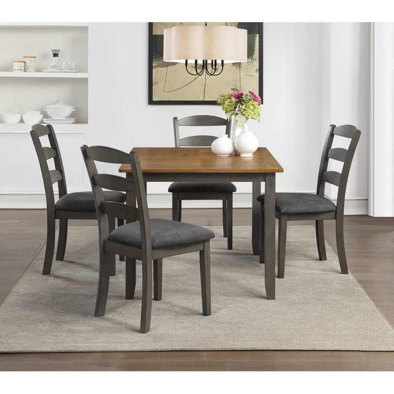 4 - Person Four Leg Dining Set, Antique Natural Top/Gray Base/Gray Chair