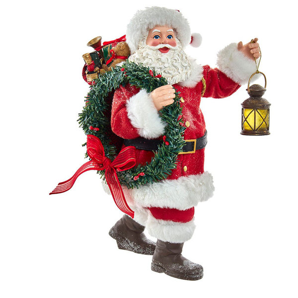 Kurt Adler Fabrich Santa with Wreath and Lantern Figurines | Wayfair