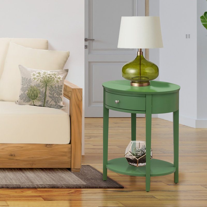 Table de chevet Mid-Century moderne avec 1 tiroir en bois, stable et robuste - finition vert trèfle, Vert trèfle