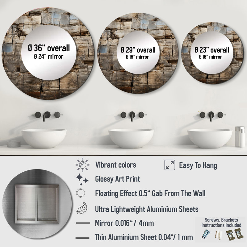 Hebrew Western Wall Collage II - Religion & Spirituality Round Mirror Wall Decor, 36 po x 36 po