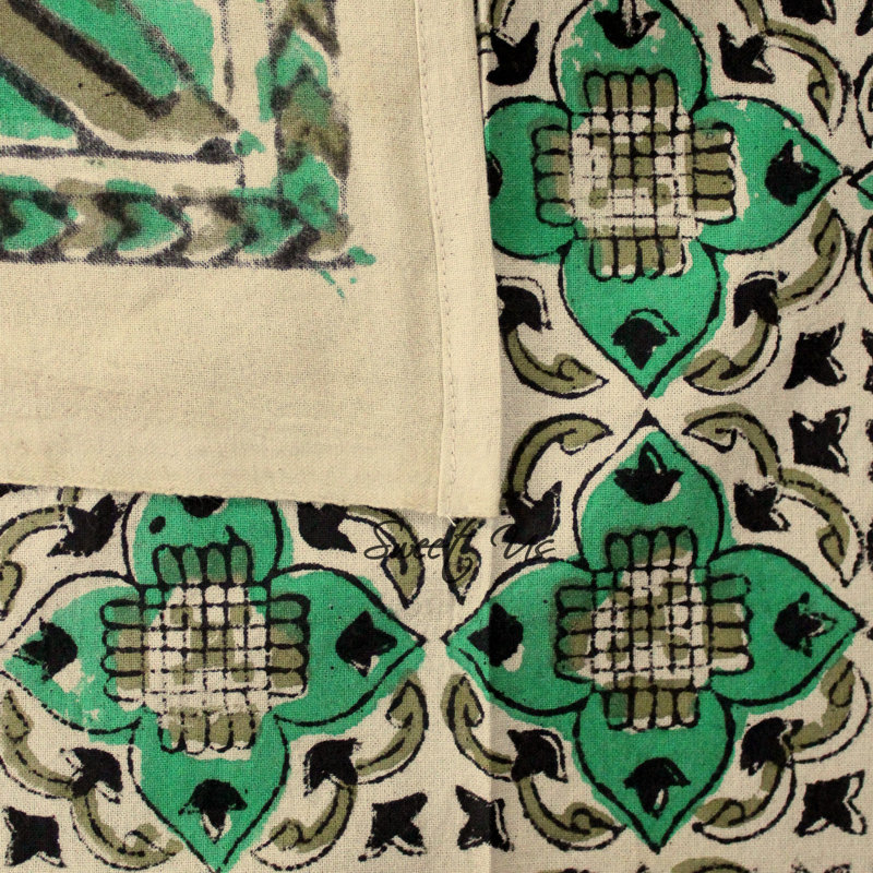 Nigoghos Cotton Veggie Dye Hand Block Printed Tablecloth Collection, 104" x 88", Green