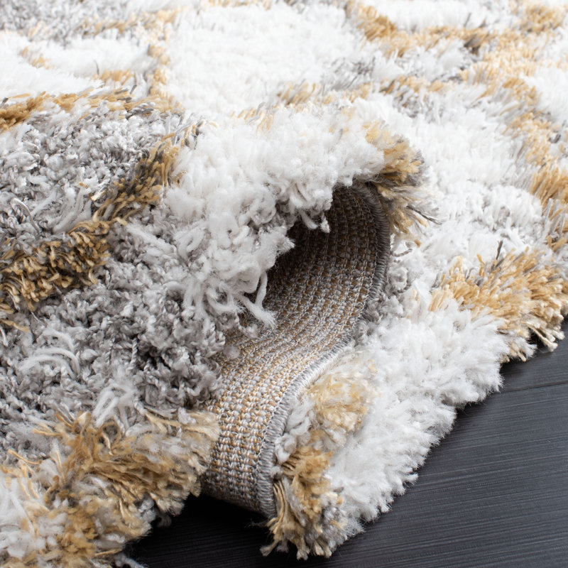 Tapis ivoire / doré à motif abstrait Cade, Carré 6 pi 7 po