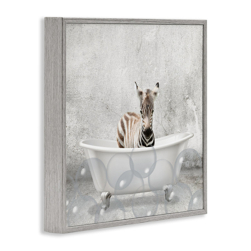 «Baby Zebra Bath Time Cute Animal» par - Impression d'art graphique, Estampe numérique Farmhouse, H 12 po x l 12 po