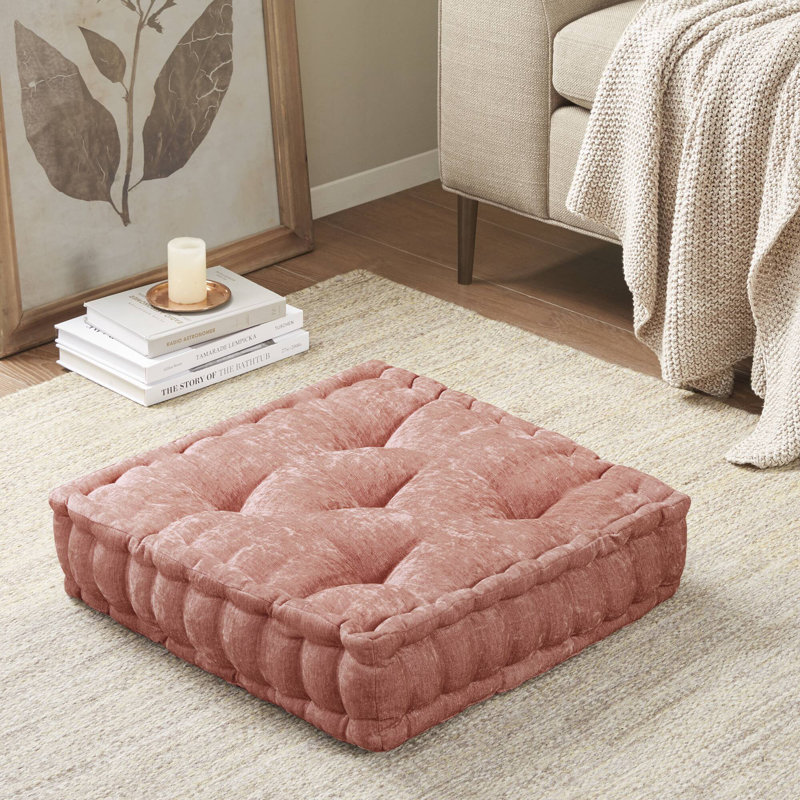 Coussin de sol carré en chenille poly A Alez, Pêche cendrée, Carré 20 po