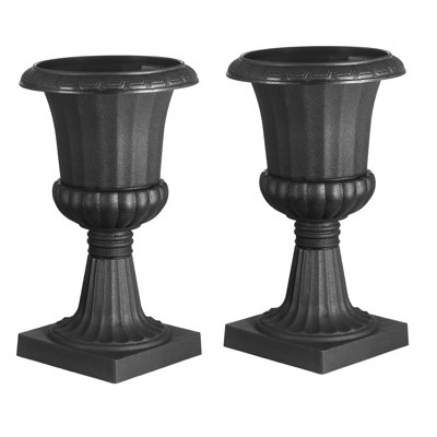 Plastic Urn Planters 15.75 x 26.4 Inch Black Floral Pedestal Flower Pots