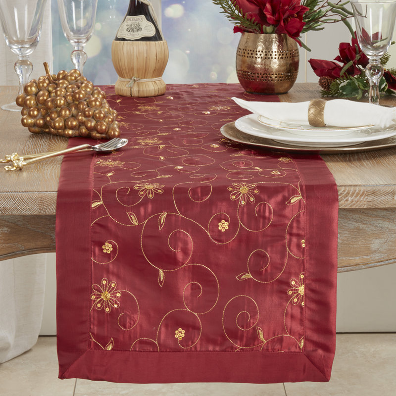 Raycliff Table Runner, 90" L x 16" W, Burgundy
