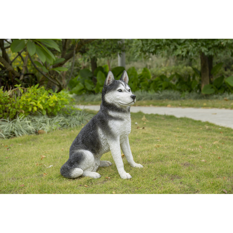 Large Black and White Resin Siberian Husky Sitting Statue
